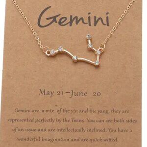 Gemini Zodiac Pendant Necklace Gold Plated Stainless Steel - Gold
